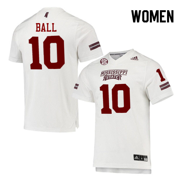 Women #10 Cameron Ball Mississippi State Bulldogs College Football Jerseys Stitched-White